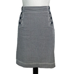 Talbots Skirt size 10 Black White Striped Knee A Line Nautical Sailor Summer